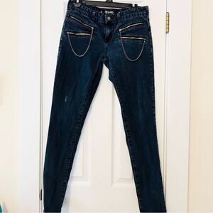 Vintage Lip Service Skinny Jeans Size 13 Dark Wash Skull Pocket Zip Moto Detail